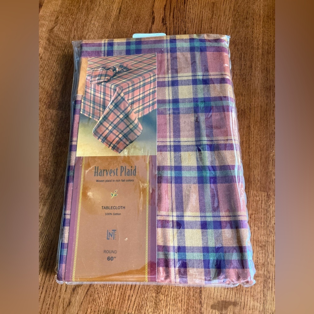 Vintage Round Tablecloth by LNT 60” Rust Blue new in package